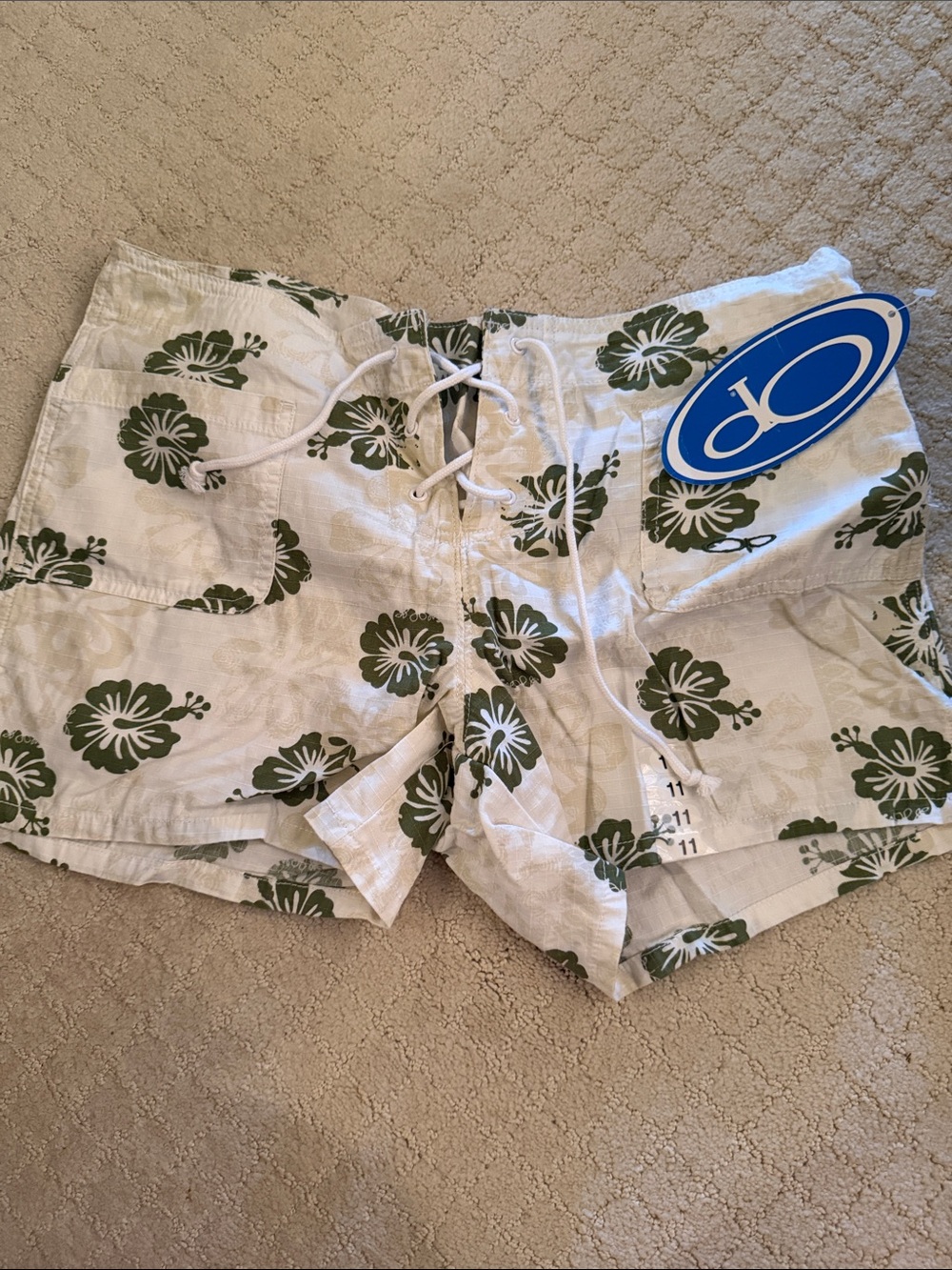 OP White Lace-Up Floral Bermuda Shorts with Green Print